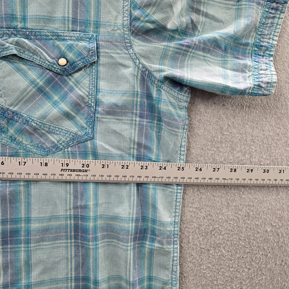 The Foundry Supply Co. Men Button Up Shirt XLT Blue Plaid Western Pearl Snap